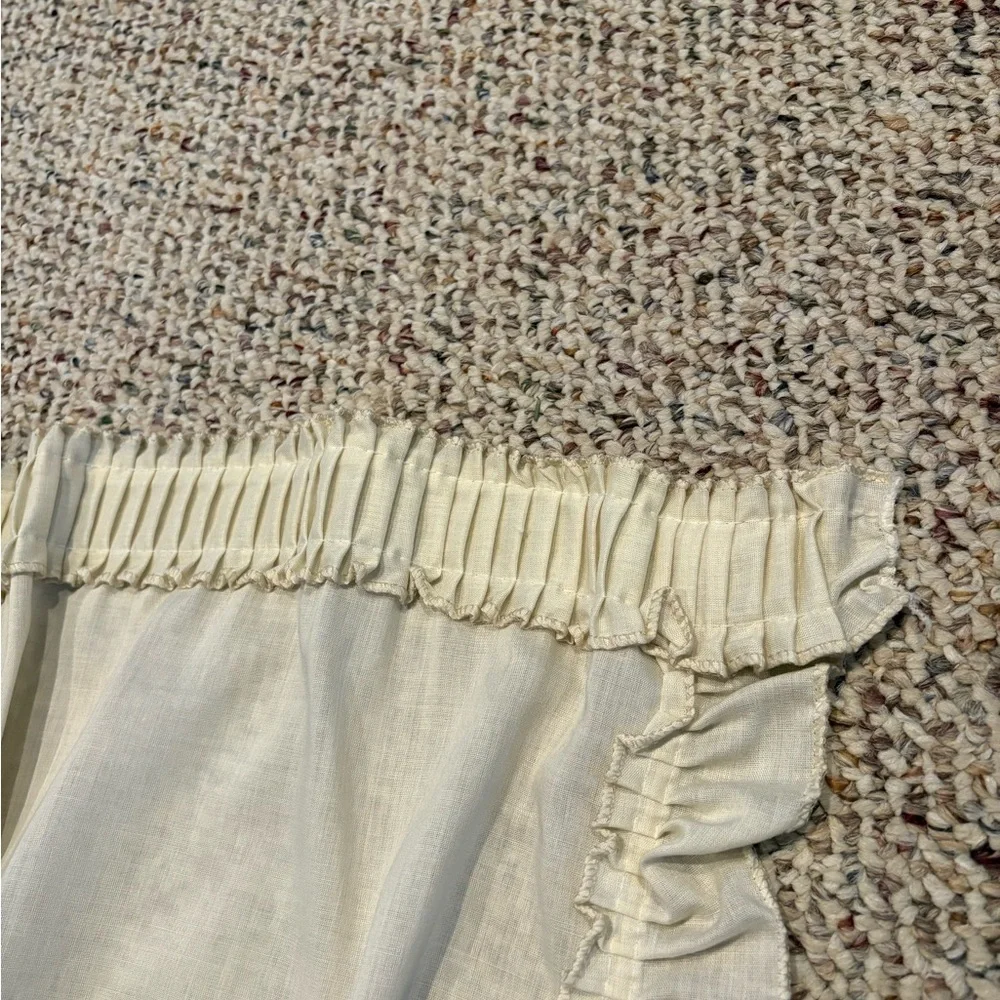 Cream Ruffled & Pleated Curtain Set With Tiebacks. Vintage